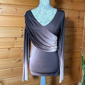 Venus Draped Pink/Gray Long Sleeve Ombre Blouse M